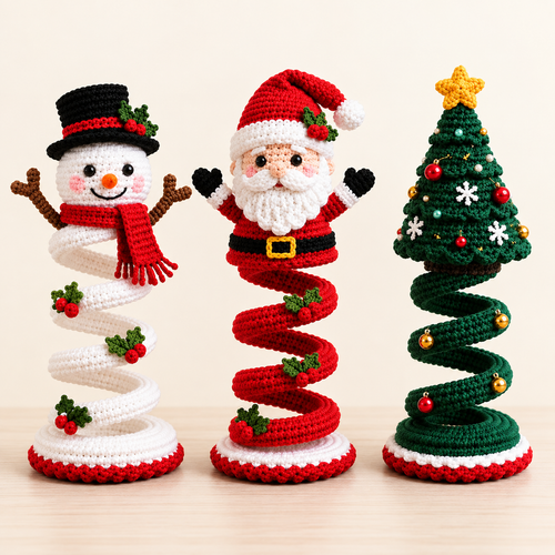Christmas Spiral Crochet Pattern Bundle – Snowman, Santa & Tree